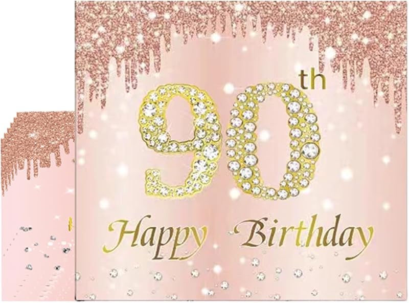 COSORO 20pcs Rose Gold 90th Birthday Napkins Serviettes Ladies Table Decor