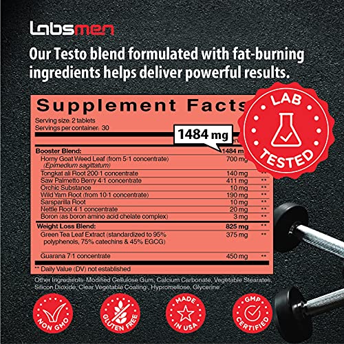 LABSMEN Testosterone Booster for Men (Test Booster) As Testosterone Supplement for Men w/Natural Stamina, Endurance & Strength - 60 Tablets (1)