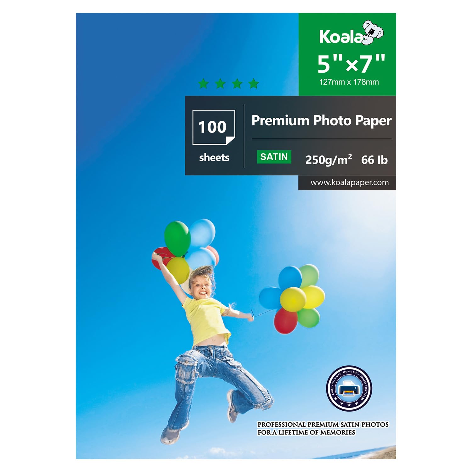 KOALA Inkjet Satin/Oyster Photo Paper 7x5 inch 18x13 cm 250gsm 100 Sheets with Premium Satin Advanced Resin Coated for Canon Hp Epson Inkjet Printer