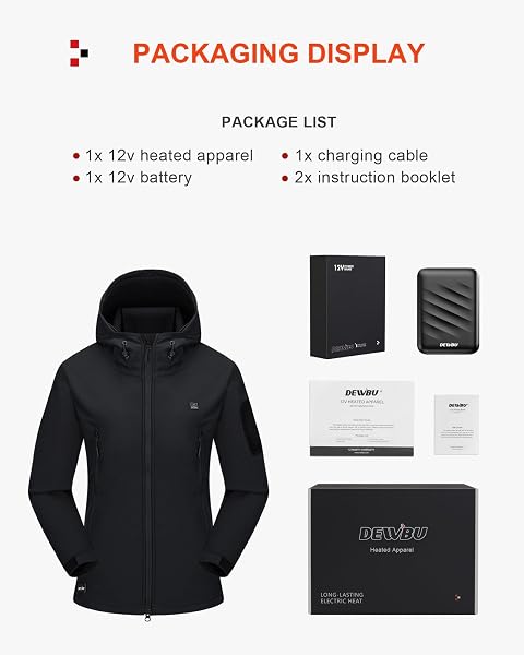 DEWBU HEATED JACKET FOR WOMEN WITH 12V BATTERY PACK WINTER OUTDOOR SOFT SHELL ELECTRIC HEATING COAT, WOMEN’S BLACK, M