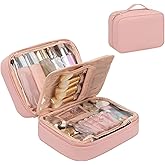 OCHEAL Makeup Bag, Makeup Travel Bag Large Capacity Cosmetic Organizer Bag with Makeup Brush Compartment & Handle for Women Girls Travel Toiletry Accessories-Pink