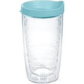 Tervis Clear & Colorful Lidded Made in USA Double Walled Insulated Tumbler Travel Cup Keeps Drinks Cold & Hot, 16oz, Blue Moon Lid