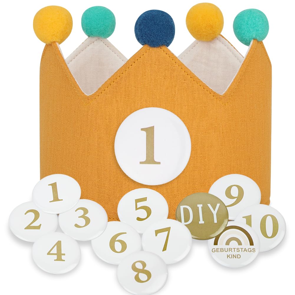 URAQT Birthday Crown for Kids, Reusable Star Birthday Party Hat Crown with Interchangeable Number from 1 to 10, Baby Photo Props, Party Tiara Headbands Gifts for Boys Girls, Orange