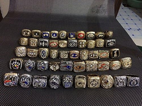 Set of 54 Replica FOOTBALL Championship GAME Rings 1966-2019 Various Sizes Gold & Silver Color Collectible USA SHIPPER