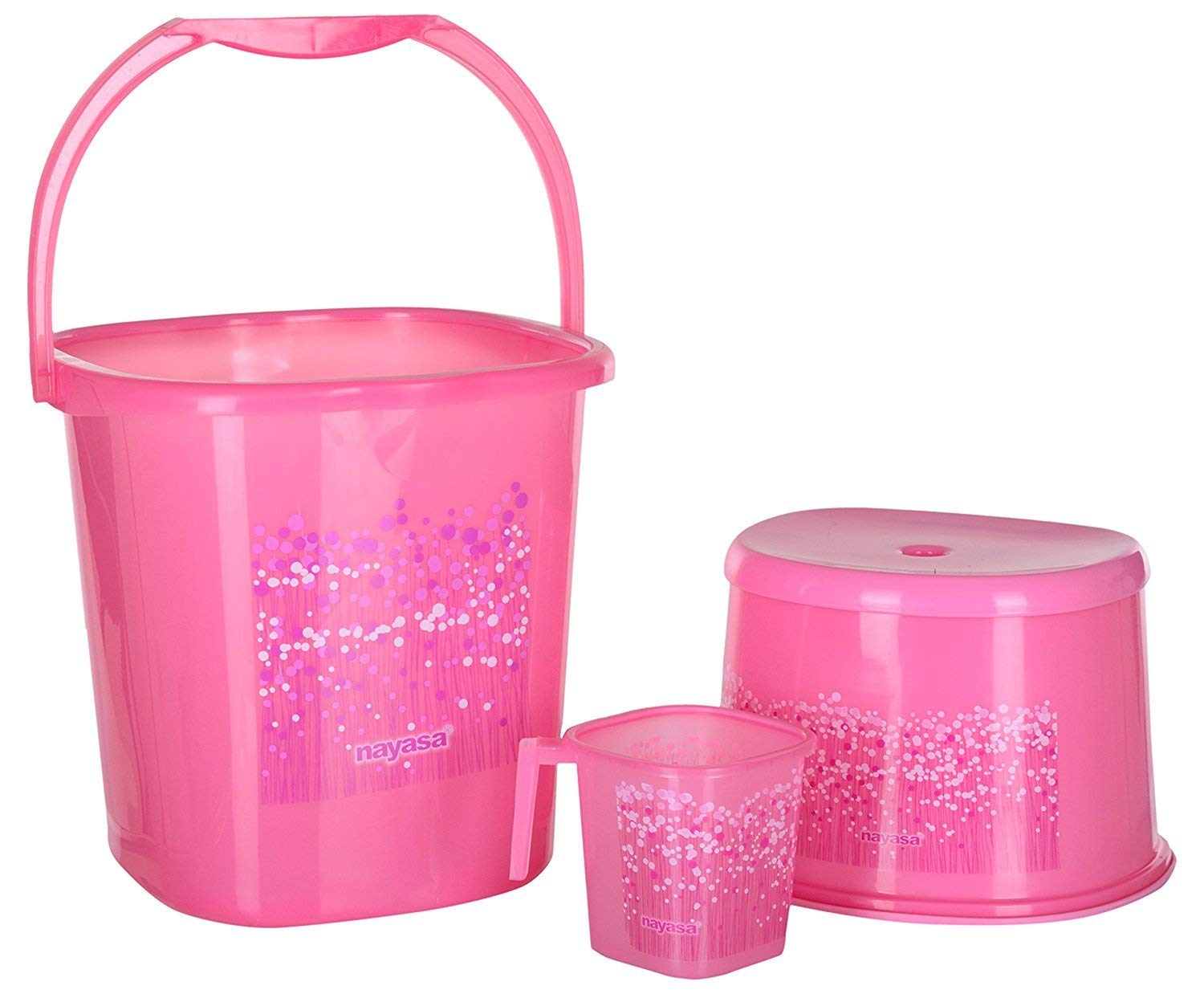 Nayasa Funk Square DLX 3 Pcs Bathroom Set (Bucket 25 L+Mug 1.5 L+Stool