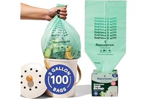 REPURPOSE COMPOSTABLES Repurpose 3 Gallon Compostable Small Bin Trash Bags, 100 Bags, BPI Certified, Leak-Proof, FDA Approved, Recyclable Packaging