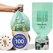Repurpose 3 Gallon Compostable Small Bin Trash Bags, 100 Bags, BPI Certified, Leak-Proof, FDA Approved, Recyclable Packaging