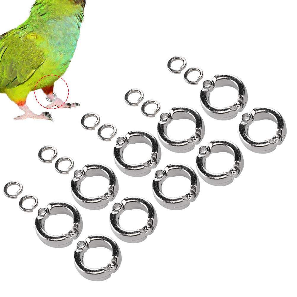 Photo 1 of 10Pcs Parrots Training Foot Rings, Metal Leg Rings Opening Clips Accessories Multiple Enduring and Practical with Simple Design Bird Supplies for Bird Cage