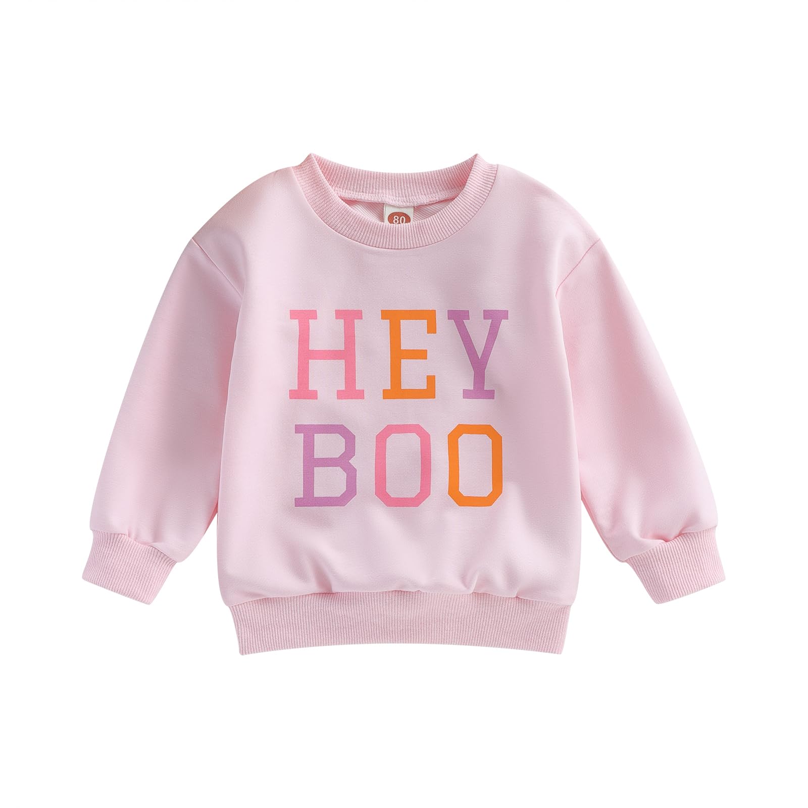 Photo 1 of ZyHwShine Toddler Baby Girl Halloween Outfit Hey Boo Pumpkin Sweatshirt Crewneck Pullover Long Sleeve Sweater Fall Clothes (Pink, 3-4 Years)