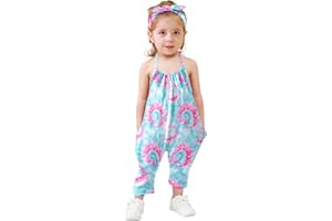 RAISEVERN Toddler Girls Romper Jumpsuit Baby kids Strap Playsuit Summer Outfits Clothes with Headband size 1-5 Years