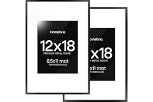 Homeforia 12x18 Picture Frame Black, High End Metal 12x18 Poster Frames with Mat 8.5x11 Photo, 12 x 18 Black Frames Matted to 8.5 by 11 inch Print, 18x12 Thin Frame, Tempered Glass, Wall Kit, Set of 2