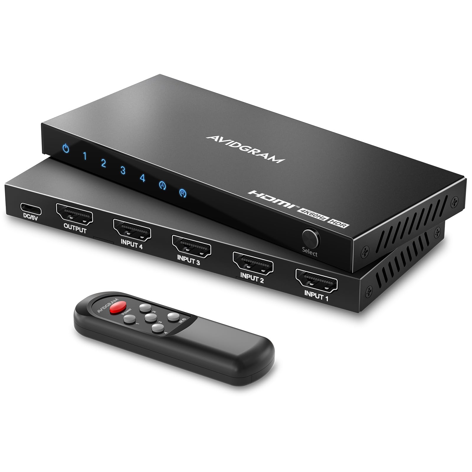 HDMI Switch 4 In 1 Out 4K 60Hz, AVIDGRAM 4 Port Switcher Splitter Selector Box with IR Remote Control Support HDCP 2.2 HDR10 3D 18Gbps, Compatible with Xbox, PS4, HDTV, Monitor