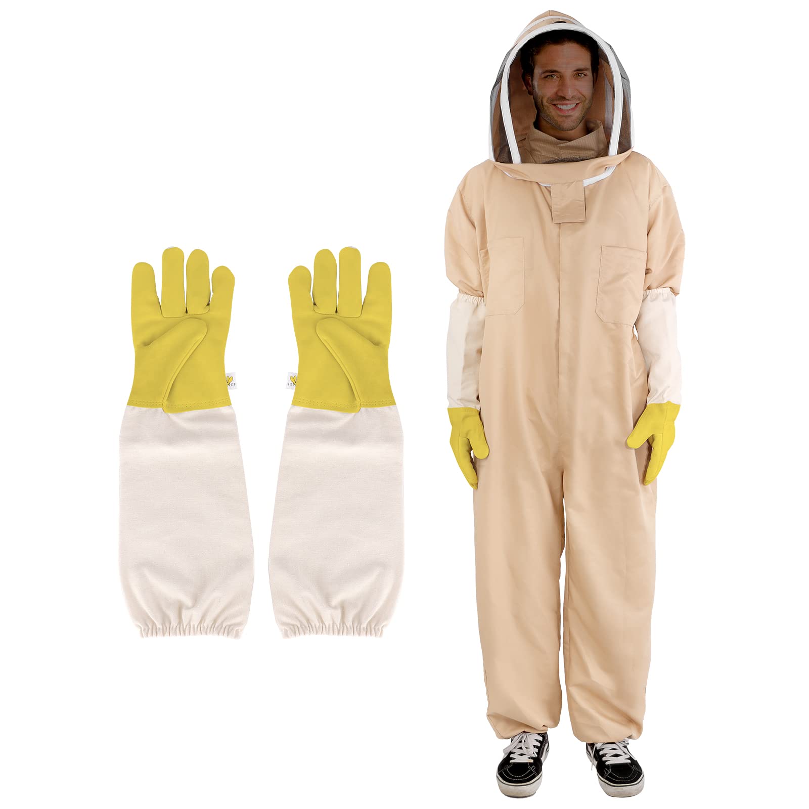 zelaby Bee Suit, Full Body Beekeeping Clothes Gloves Veil Hood Hat Protective Beekeeping Suit Jacket Beekeepers Supplies Equipment Adult（XXL）