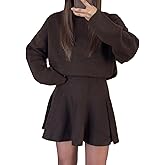 WFHFNJW Women Elegant Loose Fit Mock Neck Long Sleeve Flared Hem Knit Mini Sweater Dress Fall Pullover Sweater Dresses