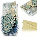 iPhone SE Case,iPhone 5S/5 Case - Mavis's Diary 3D Handmade Bling Crystal Luxury Peacock with Green Blue Feather and Shiny Glitter Sparkly Diamonds Clear Hard Cover for iPhone SE 5S 5 (One Case)