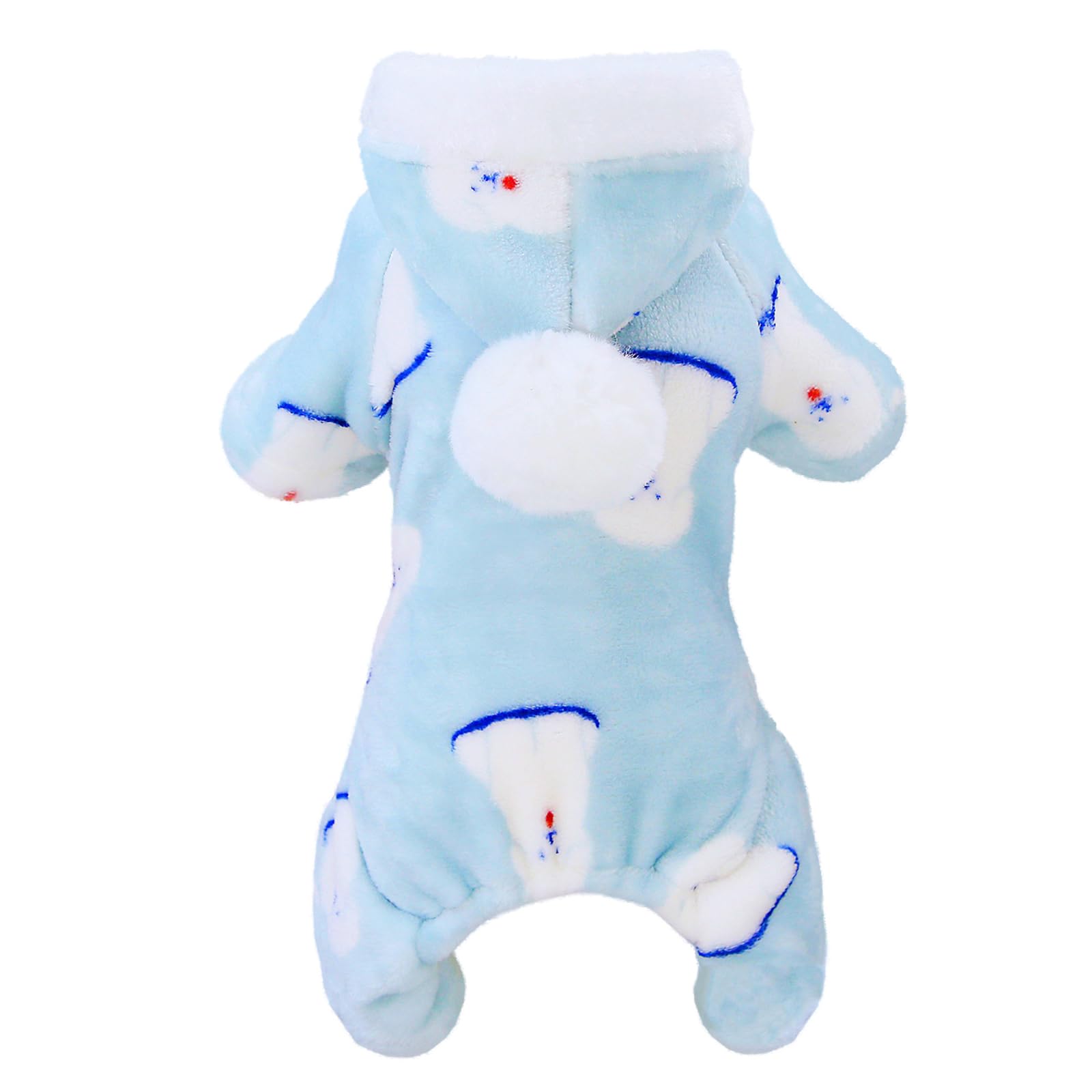 Izefia Dog Sweater Clothes Fleece Woolen Winter Warm Sweat Shirt 4 Legs Jumpsuit Pajamas with Snowball Cap Sweater for Small Dog Medium Cat Blue L
