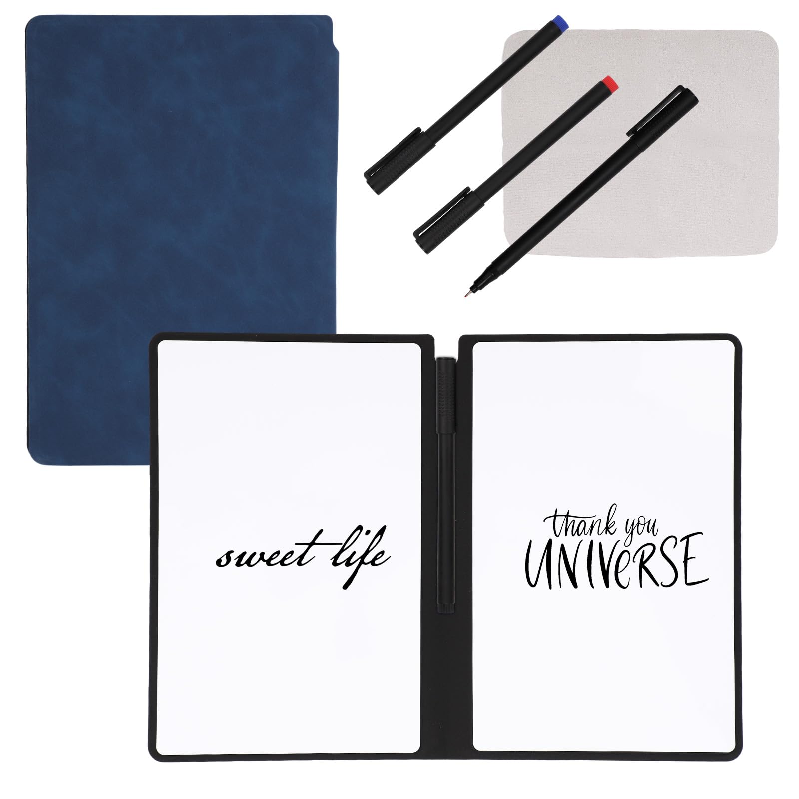 Photo 1 of NQEUEPN Reusable Dry Erase Notebook, 9.4x6.5 Inch Portable A5 Dry Erase Notebook Erasable Notebook White Board Dry Erase for Office Business Home (Deep Blue)