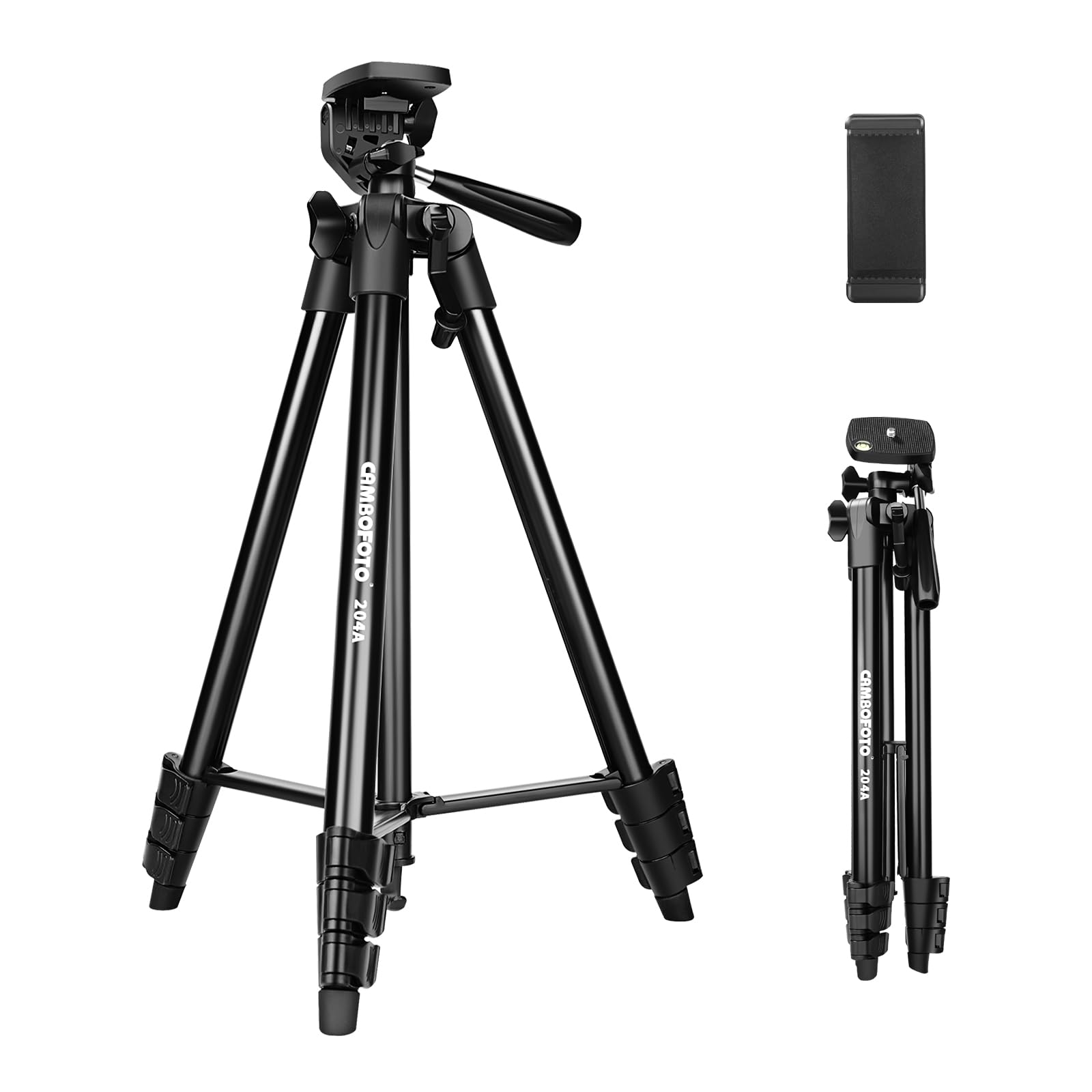 CAMBOFOTO Portable Tripod for Live Stream134cm/52.75in Aluminum Lightweight Tripod with Phone Holder for Camera and for iPhone and Other Android Smartphones …