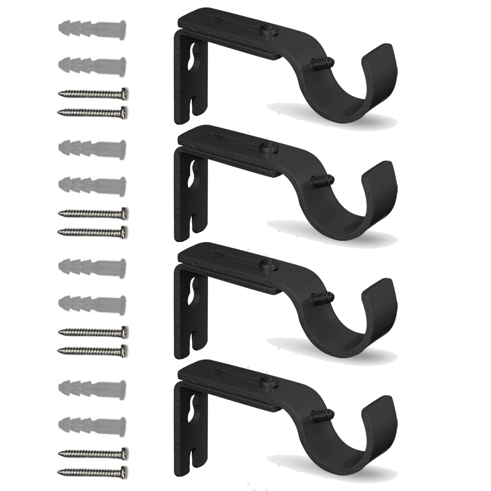 QualityDen Curtain Pole Brackets Adjustable Length of 9 - 12cm - Metal Curtain Rod Brackets Set with Screws for Poles, Wall Rod-Heavy Duty & Rust Resistant (Black - 4pcs)