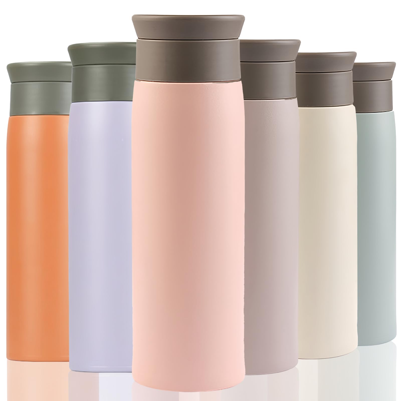 Thermal Flask for Hot Drink, 500ml Coffee Cup Travel Mug, Insulated Travel Coffee Mug, Stainless Steel Water Bottle with Filter, Leak-Proof with Hygienic Drink Opening (Light Pink)