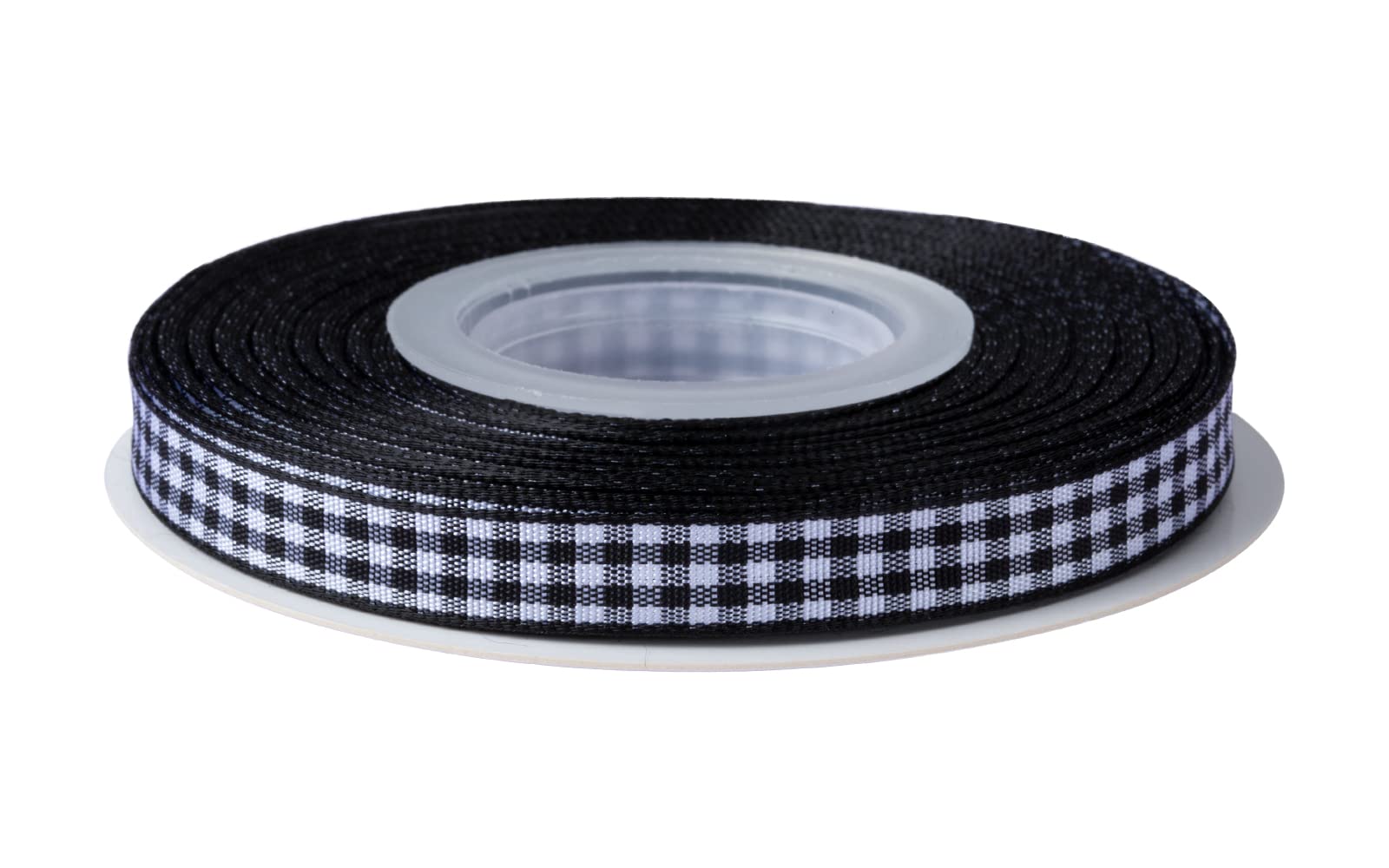 Ribbonitlux Gingham Ribbon, 9mm X 22 Meters, Plaid Checkered Ribbon with Woven Edge, Buffalo Straped Ribbon for DIY Crafts Decoration, Flower Bouquet Wrapping Home Decoration (Black)