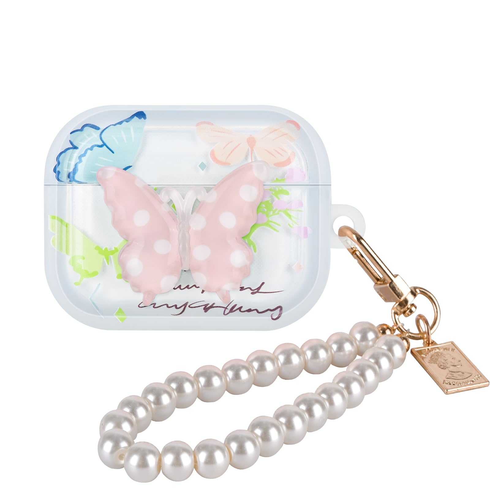 DiyGody for Airpods Pro 2 Case (2022) with Pearl Keychain, 3D Pink Butterfly Lovely Design Protective Soft Shockproof Premium Cover for Airpods Pro 2nd Generation