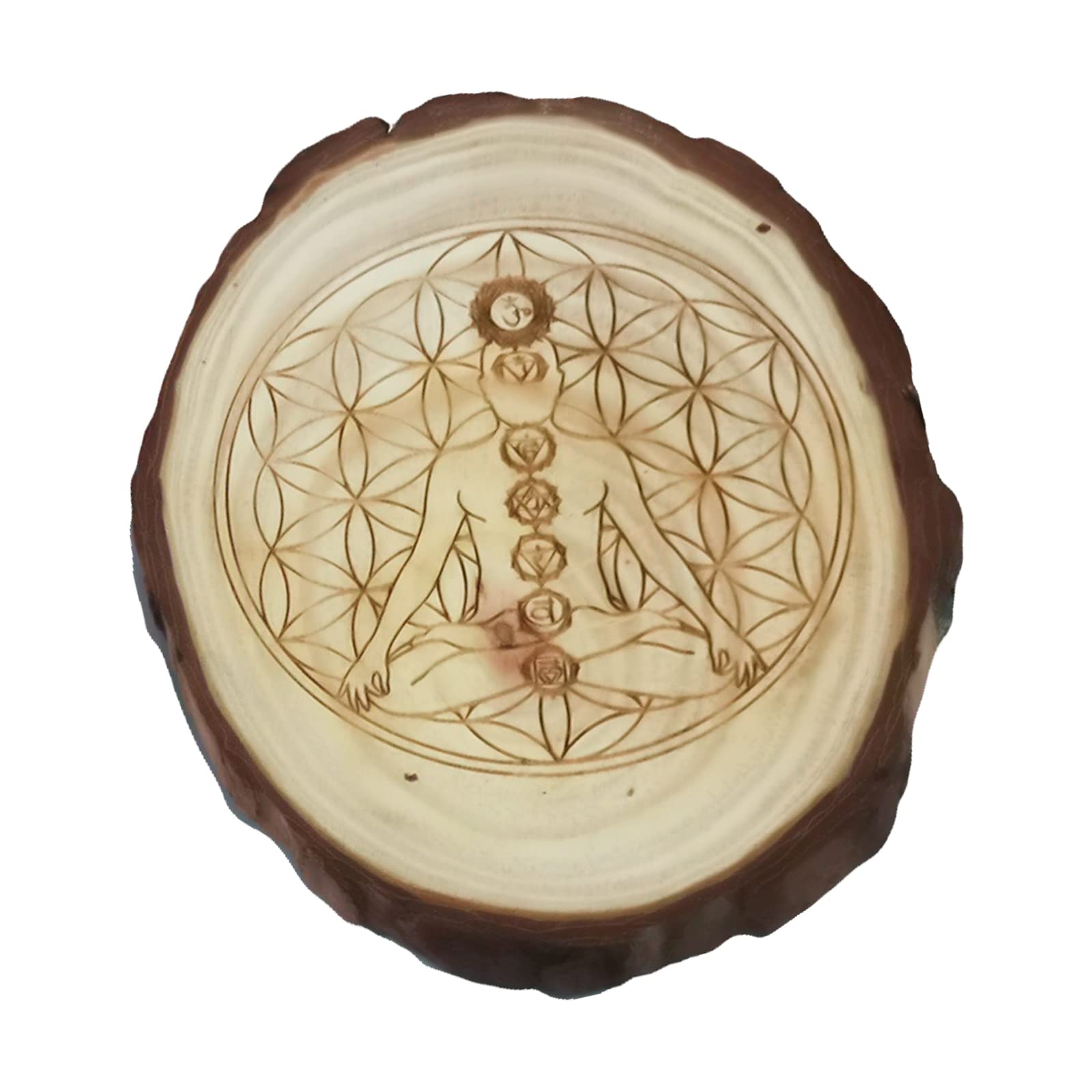 GORGECRAFT 3.9 Inch Buddha Flower of Life Wall Art Nature Wooden Crystal Grid Board Sacred Geometry Wall Decor Meditation Chakra Wood Art Yoga Spiritual Gifts Witchcraft, Wiccan Altar, Ritual