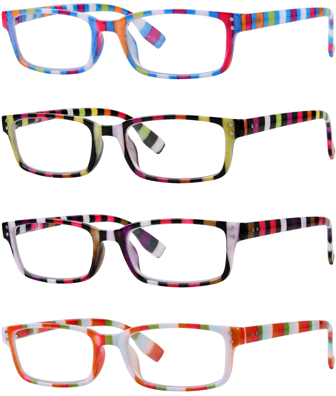Eyekepper 4 Pack Ladies Reading Glasses - Colorful Stripe Design Readers for Women Reading +0.75