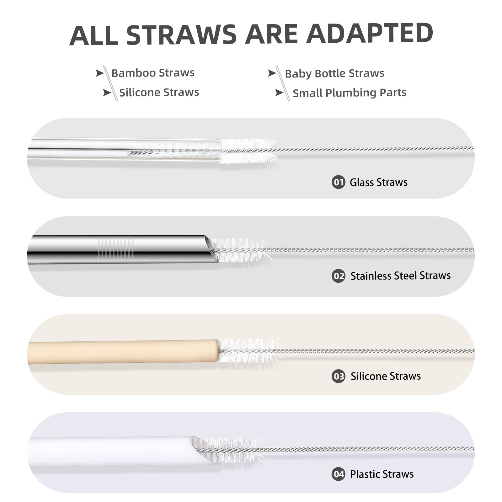 Hiware Straw Cleaner Brush Set, 8-Piece Long Cleaning Brush for Straws on Tumbler, Water Bottle, Sippy Cup, and Pipes, Tubes or Hummingbird Feeders