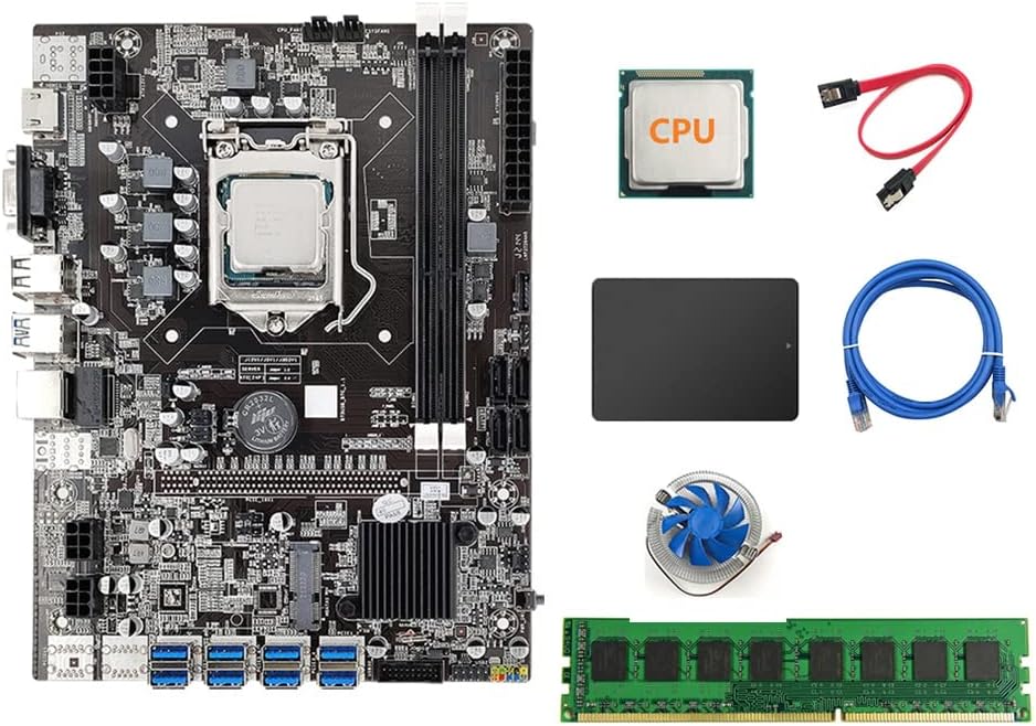 Oikabio B75 Mining Motherboard CPU Fan 4G DDR3 RAM 120G SSD 8 USB3.0 LGA1155