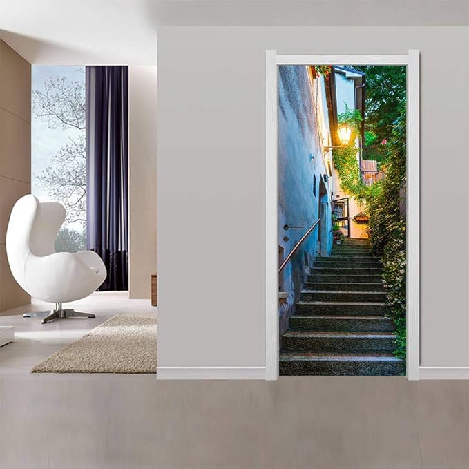 ZZDGFC Kreative 3D-Türaufkleber San Marino Alte Straße Holztür