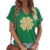St. Patrick's Day Shirts Women V Neck Lucky Shamrock Clover T-Shirts Irish Festival Graphic Tee Tops