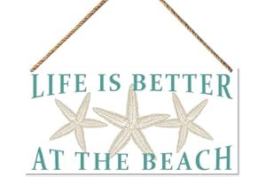 QVUXZ Beach Sign Decor for Front Door, Life Is Better at The Beach, Summer Decor for Home Porch Bathroom Toilet Beach Decoration Starfish Sign Beach House Plaque