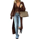 Saodimallsu Womens Long Cardigans V Neck Button Down Chunky Knit Dusters Sweater Coat Fall Trendy Maxi Sweater Dress