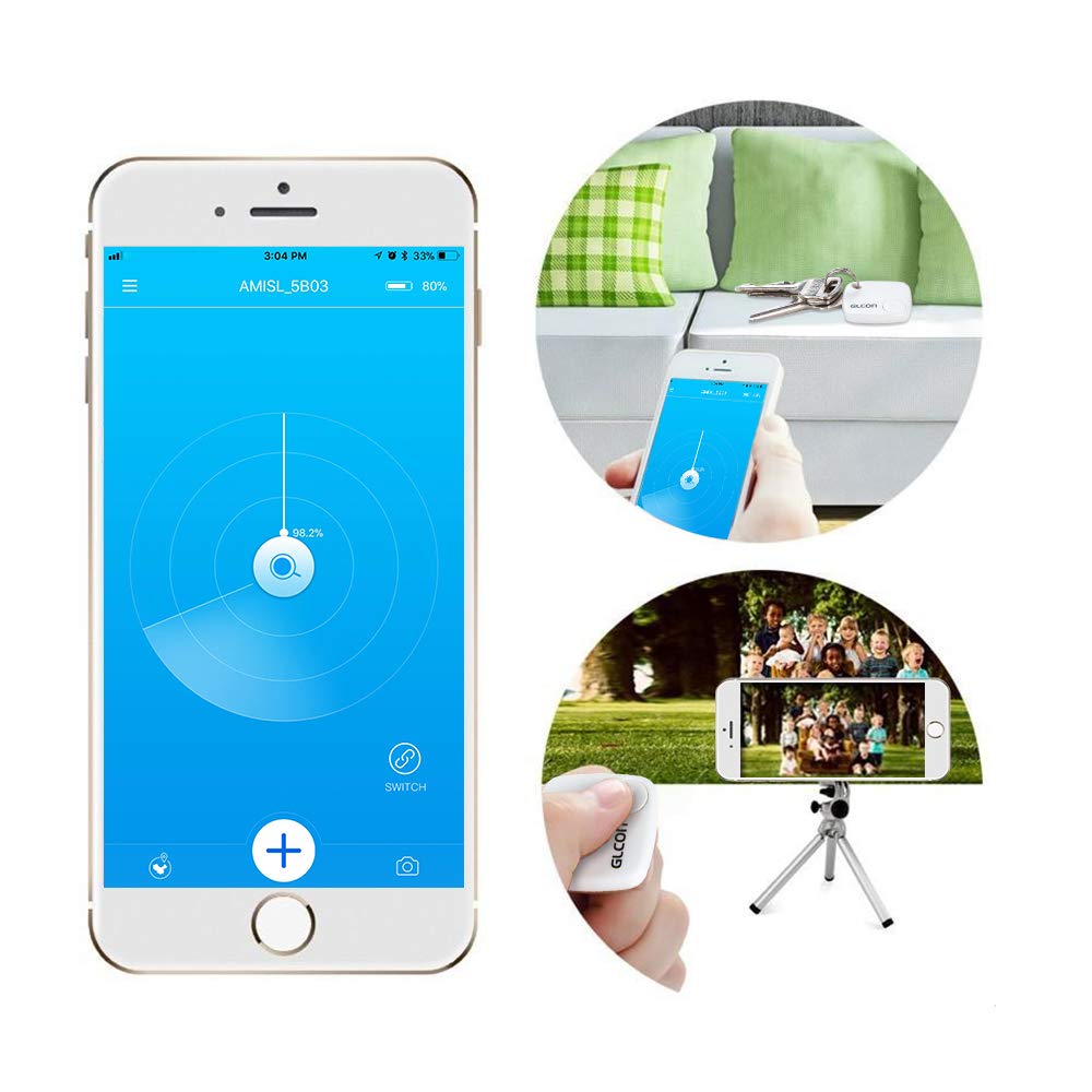Bluetooth Key Finder - Key Locator Tracker Device with App Control for iPhone, Slim Wallet Bag Luggage Tracker - Compatible with iOS Android(Replaceable Battery Included)