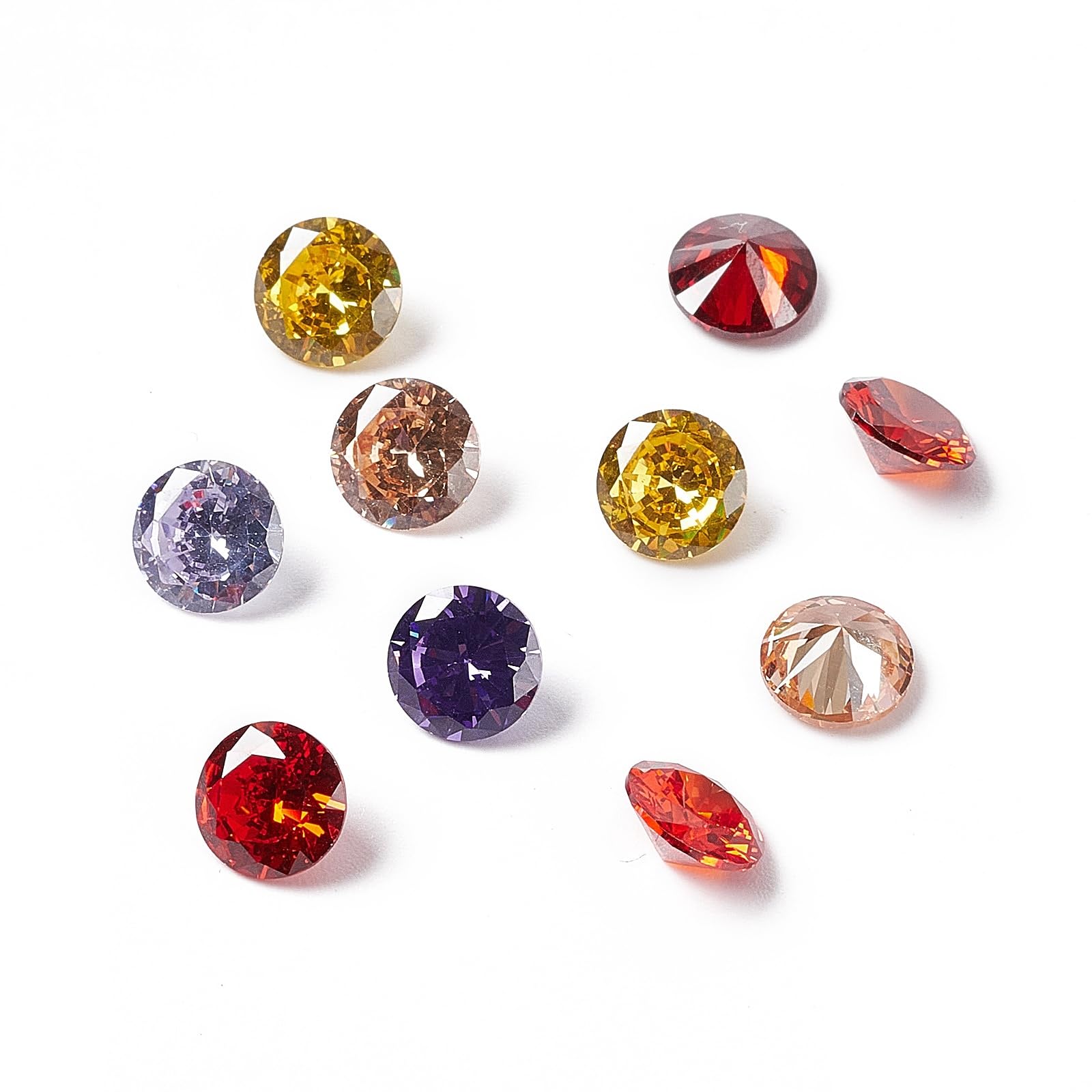 Craftdady 10pcs 7mm Cubic Zirconia Stone Colorful Loose CZ Rhinestone Faceted Cabochons for Earring Bracelet Pendants Jewelry DIY Craft Making
