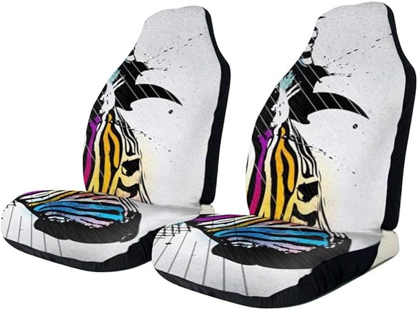 Amazon 塗装済み 絵画 シマウマ カーシートカバー シートカバー車 フロントシートカバー2枚セット 前席用 軽 普通車適用 軽自動車 前席適用 マルチカラー おしゃれ かわいい 車 バイク 車 バイク