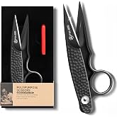 Premium Sewing Scissors, Sharp Precision Thread Snips with Stainless Steel Blades, Upgrade Small Craft Scissors with Black Hammered Handle for Embroidery, Quilting, Fabric, Leather &amp; DIY Projects