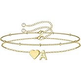 M MOOHAM Valentines Day Gifts for Kids Teen Girls -14K-Gold-Plated Heart Initial A-Z Bracelets for Women Girl Dainty Gold Bracelets Birthday Valentines Gifts for Women Her Teenage Girls Kid Teen Gift