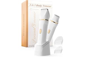 Srbydt Bikini Trimmer for Women Painless, IPX7 Waterproof Rechargeable Electric Shaver Razors for Women, Pubic Hair Trimmer, Facial Hair Removal Cordless Ceramic Blade, Charge Dock, Gifts