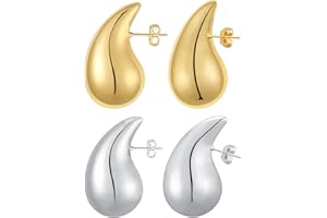 Vuleto Small/Large Drop Earring Dupes, Chunky Gold Hoop Earrings for Women Girls, 18k Gold Lightweight Teardrop Earrings Trendy Jewelry Gift