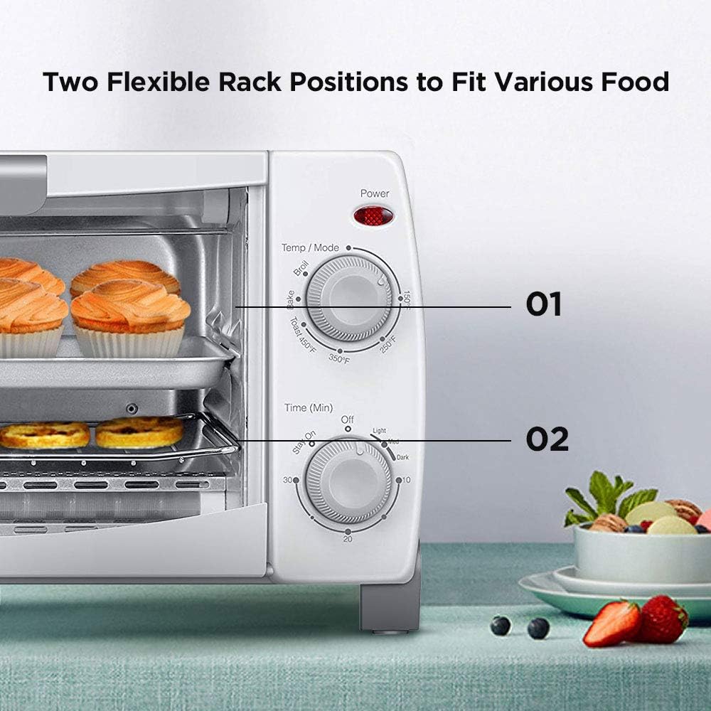 Comfee' Toaster Oven Countertop, 4-Slice, Compact Size, Easy to Control with Timer-Bake-Broil-Toast Setting, 1000W, White (CFO-BB102): Kitchen & Dining