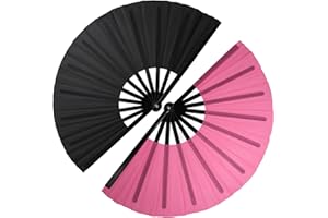 QIRMIZI 2 PCS Large Rave Fan Folding Clack Popping Line Dancing Fans Boots On The Ground Fans, Hand Fans for Halloween, Burlesque, Rainbow Outfits,Black,Deep Pink