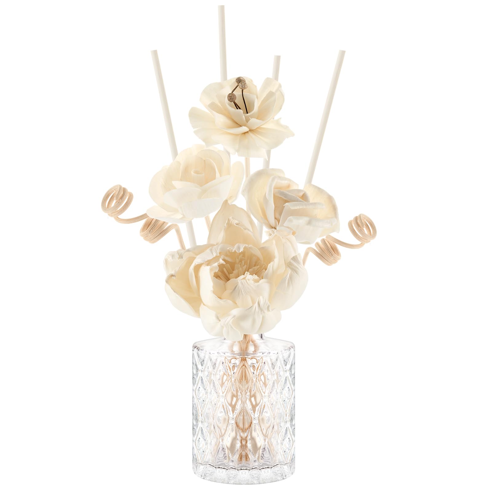 Photo 1 of Daifunli 11 Pcs Flower Reed Diffuser Set Include 4 Sola Flowers 6 Diffuser Sticks with 5oz Empty Design Bottles Fragrance Rice Paper Natural Flower for Home Bedroom Office Bathroom Shelf Decor Gift