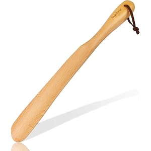 Eumtenr Shoe Horn for Seniors,15" Wooden Shoehorn for Men, Women, Kids, Pregnancy, with Wall Hooks - Beech Wood