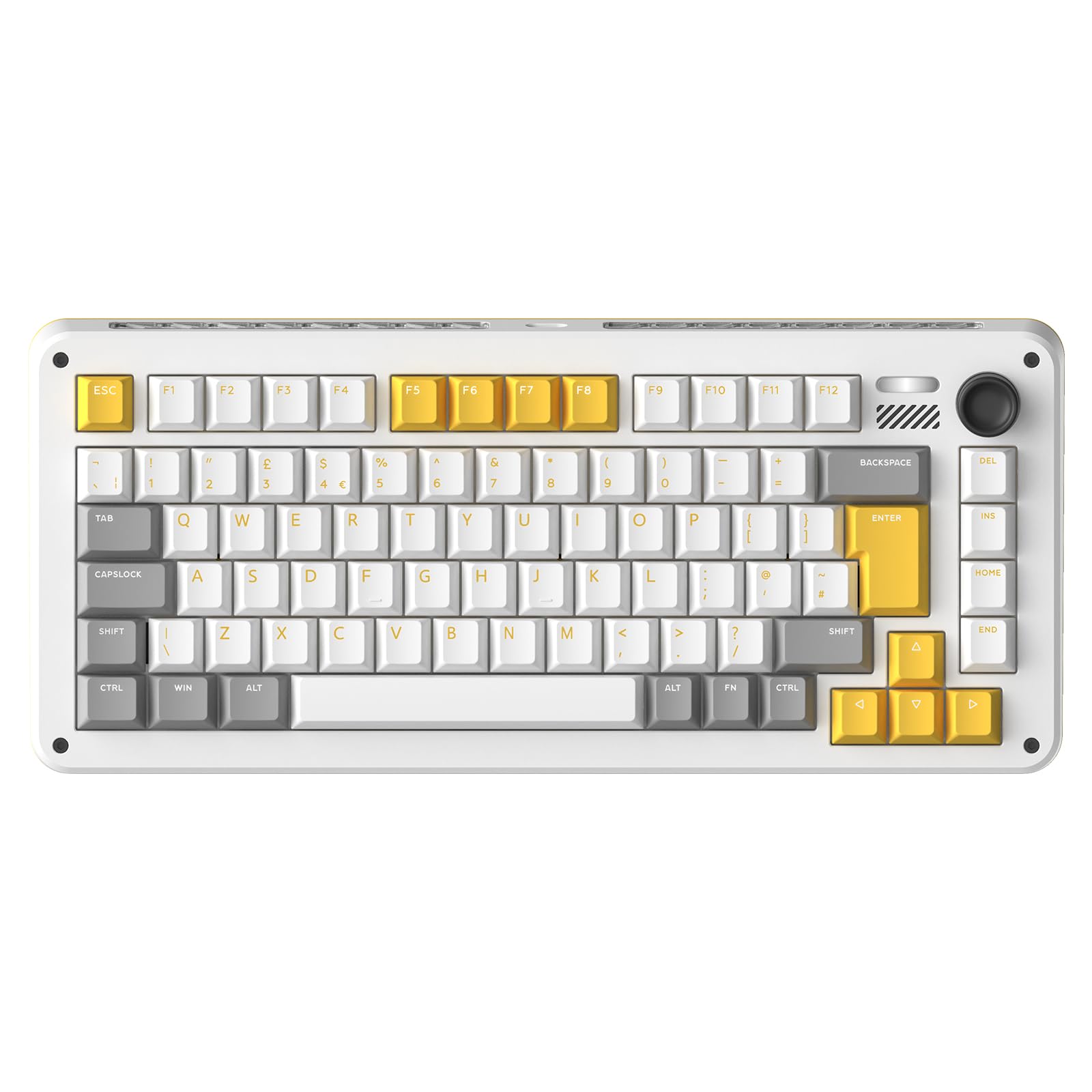 iQunix ZX75 Gravity Wave (ISO UK Layout), 75% RGB Mechanical Keyboard with Volume Knob, 82 Keys Hotswap Cherry MX Reds Wireless Gaming Keyboard, Bluetooth 5.1/2.4GHz/Wired, for Win/Mac OS