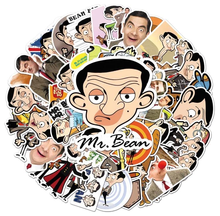Mr. Bean Sticker 50Pcs Vinyl Cute Anime Stickers for Laptop Skateboard Water Bottle Luggage Computer Phone Guitar Bicycle Car,Waterproof Funny Cartoon Stickers for Teens Adults
