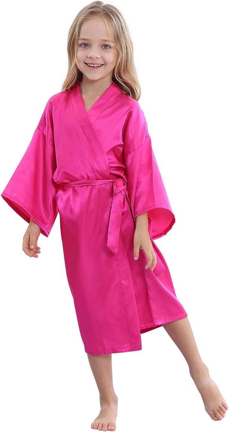 TIMSOPHIAKids Satin Floral Kimono Robe Flower Girl Bath Robes for Wedding Spa Party Gifts Bridal Lingerie Sleepwear Bathrobe
