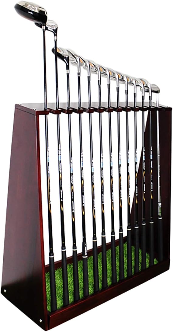 Wooden 13hole Golf Club Organizers Stand Rack with Lawn Mat, Golf Club