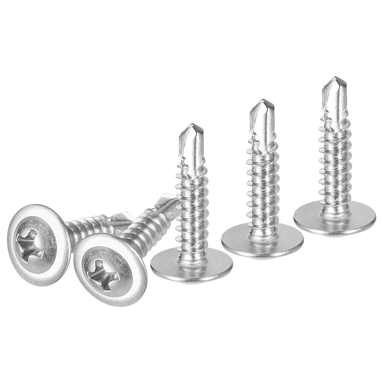 DTGN #8x3/4 Sheet Metal Screws - 100Pack - for Wood, Furniture - 410 Stainless Steel Phillips Round Head Washer Drill Tail Self Tapping Screws - Silver